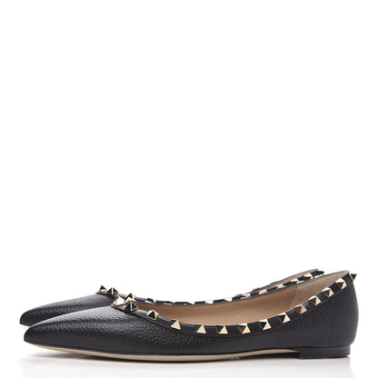 Valentino Garavani Pebbled Calfskin Rockstud Ballerina Flats 39.5 Black 3 of 9