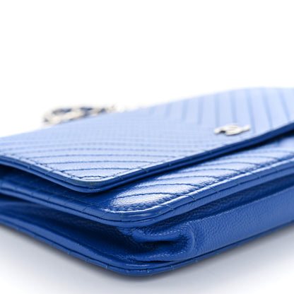 Chanel Caviar Chevron Quilted Wallet On Chain WOC Bright Blue 11 of 11