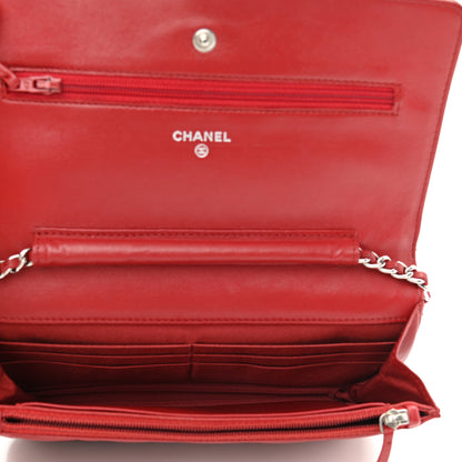 Chanel Lambskin Quilted Wallet On Chain WOC Red 5 of 17
