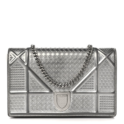 Christian Dior Metallic Patent Micro-Cannage Diorama Wallet on Chain Pouch Silver 1 of 11