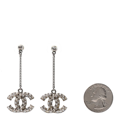 Chanel Baguette Crystal CC Drop Earrings Silver 2 of 4