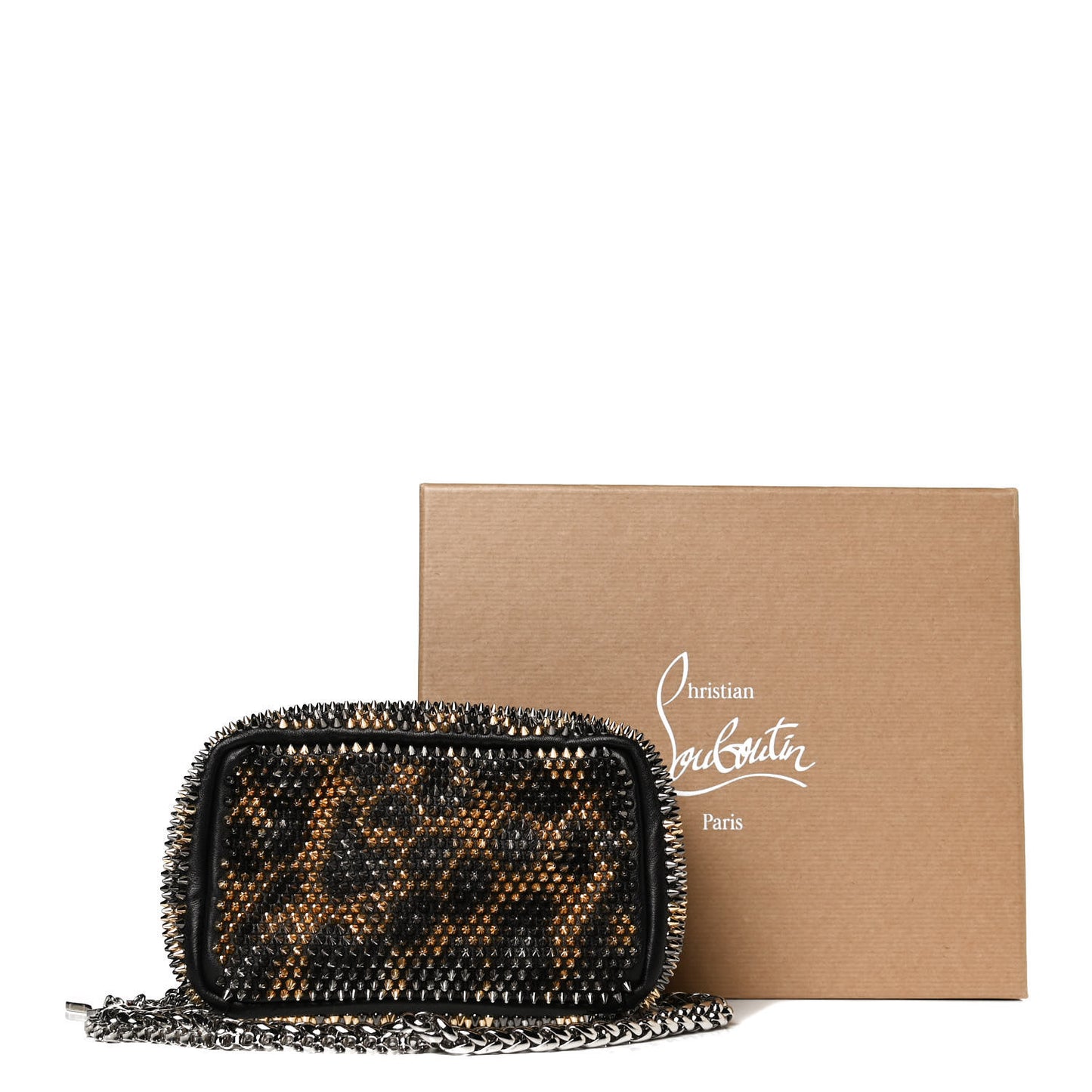 Nappa Mini Spikes Leopard Piloutin Wristlet Clutch Black