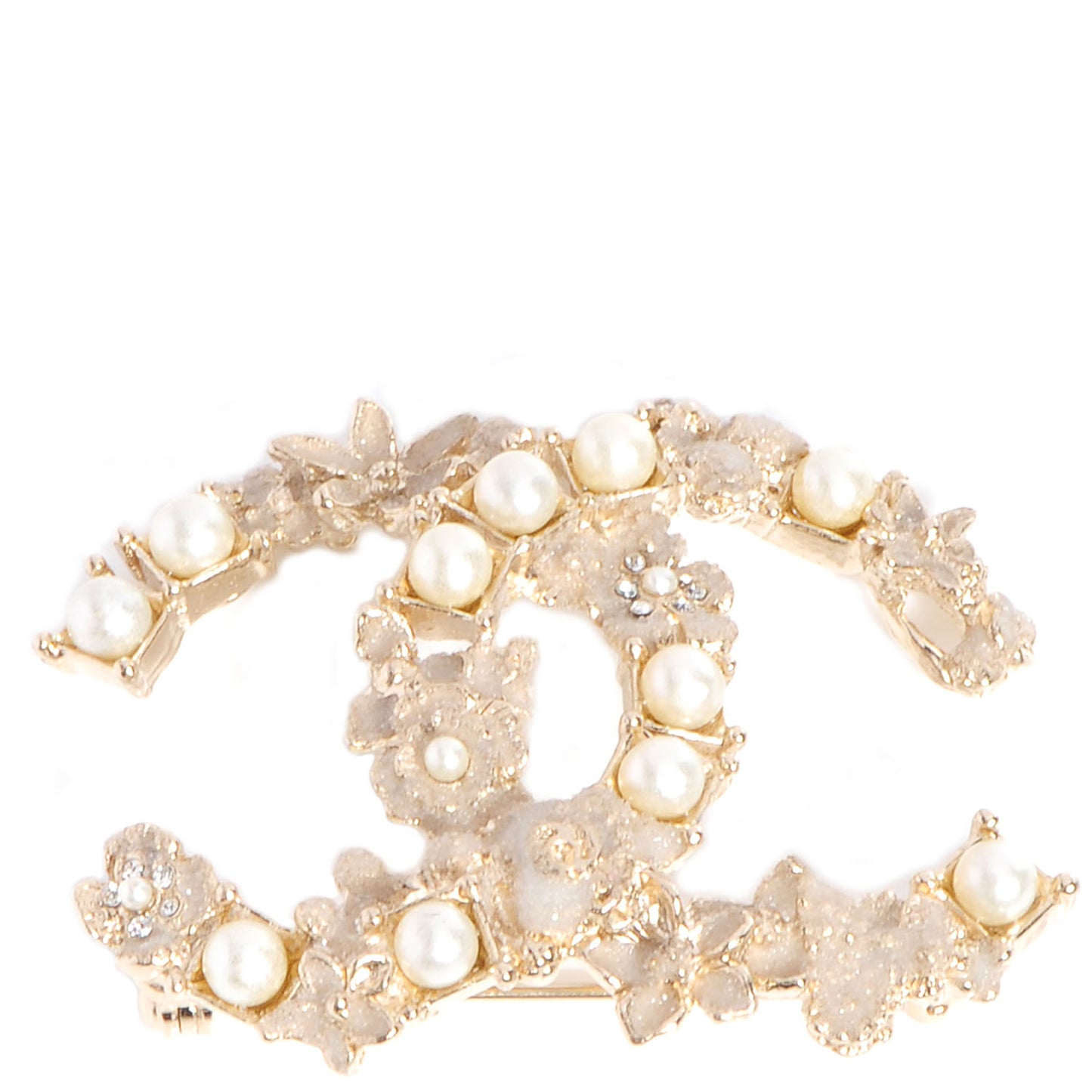 Pearl Crystal Mother of Pearl CC Flower Brooch Gold