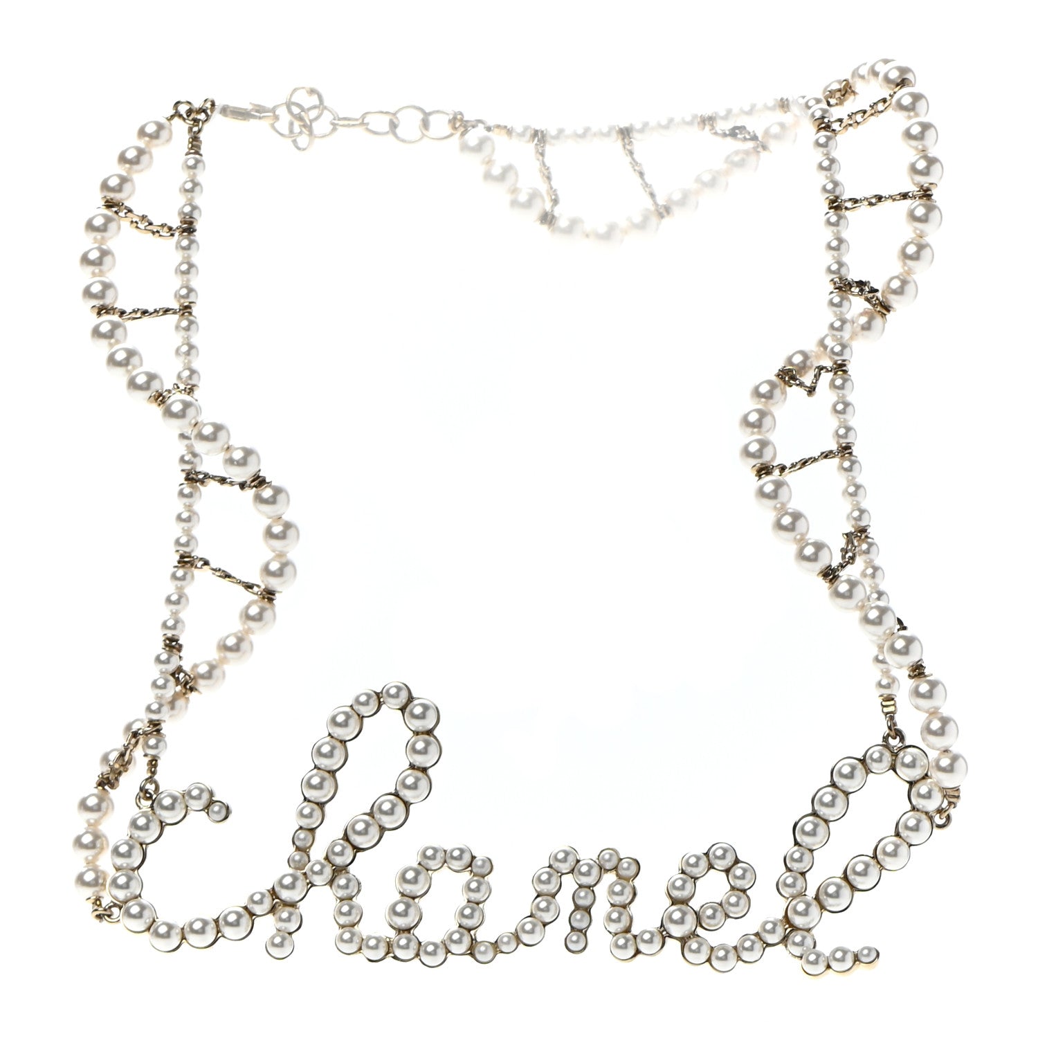 Chanel Metal Glass Swirling Pearls Necklace Gold 3 of 6