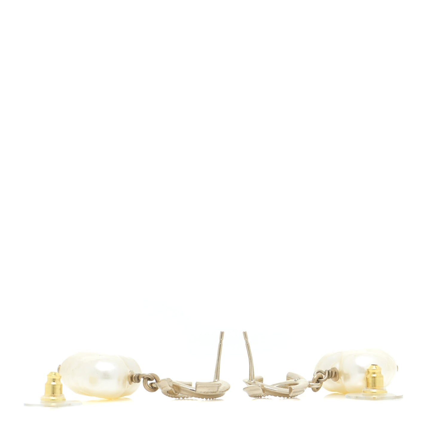 Pearl CC Heart Drop Earrings Gold