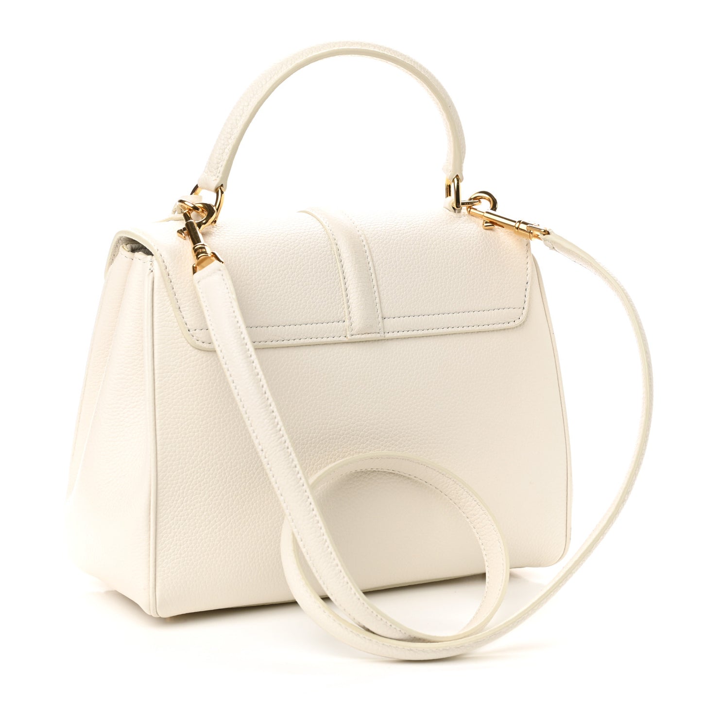 Grained Calfskin Small 16 Top Handle Bag White