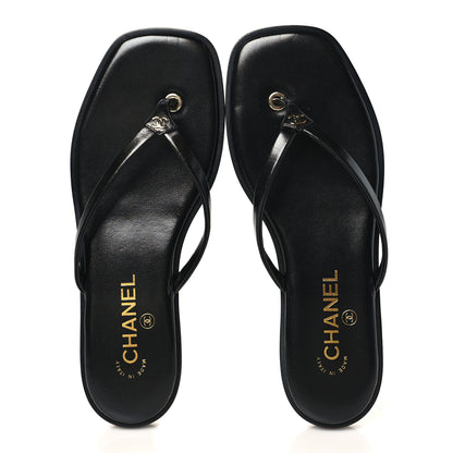 Chanel Goatskin CC Times Square Thong Sandals 38.5 Black 2 of 10
