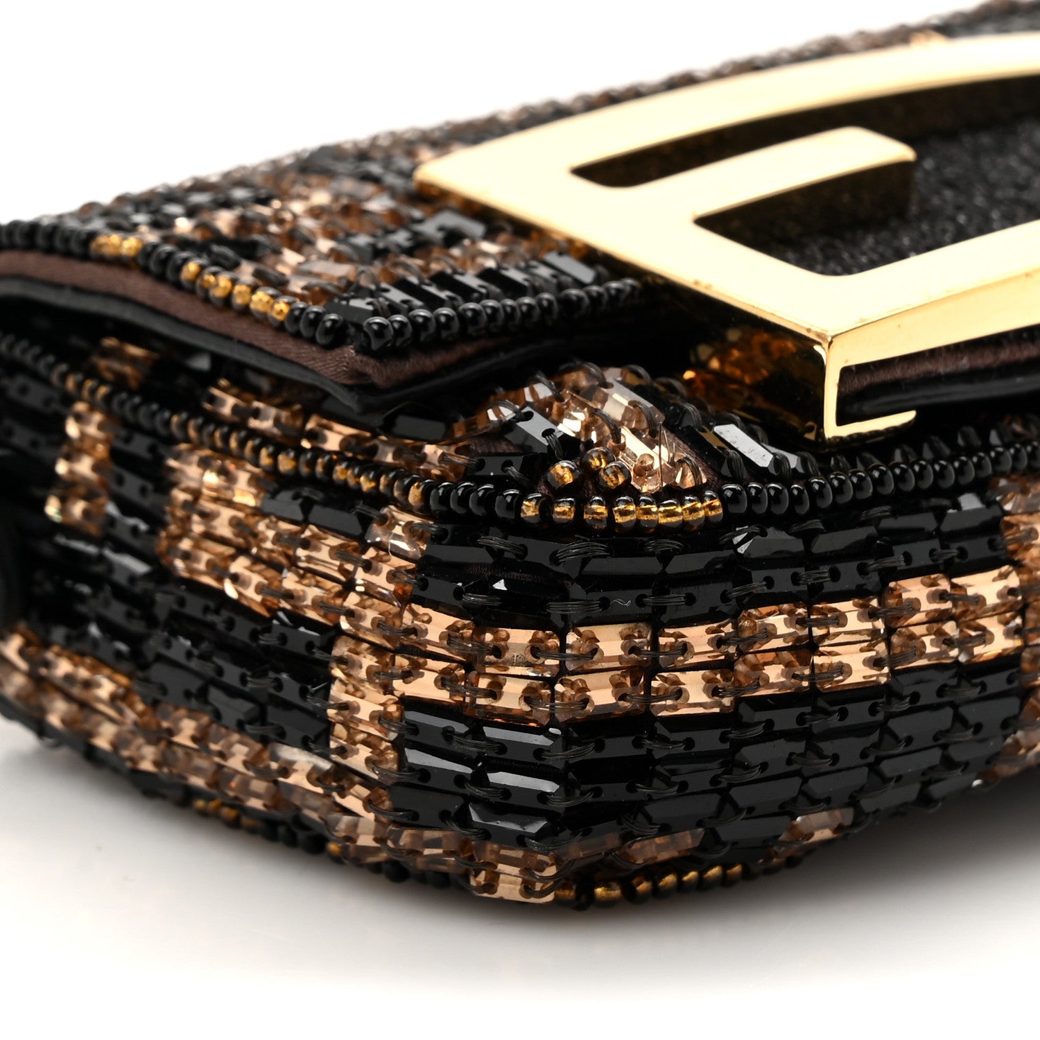 Fendi Crystal Vitello King FF Beaded Nano Maxi Buckle Baguette Charm Moro Black 10 of 11