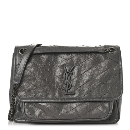 Saint Laurent Crinkled Calfskin Matelasse Monogram Medium Niki Chain Satchel Fog 1 of 9