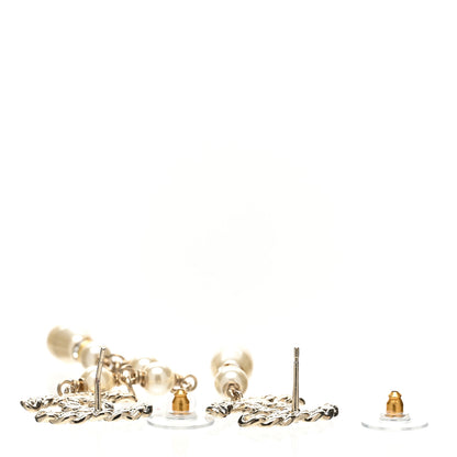 Chanel Pearl Crystal CC Uneven Drop Earrings Gold 3 of 5