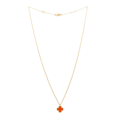 Van Cleef & Arpels 18K Rose Gold Carnelian Sweet Alhambra Pendant Necklace 2 of 7