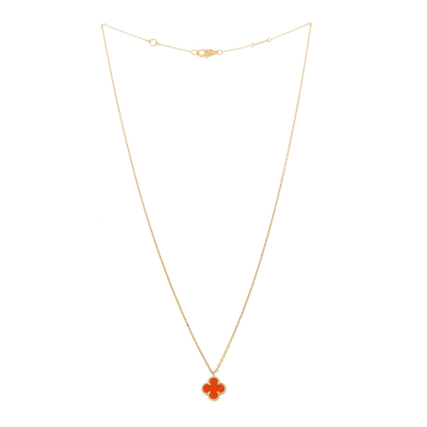 Van Cleef & Arpels 18K Rose Gold Carnelian Sweet Alhambra Pendant Necklace 2 of 7