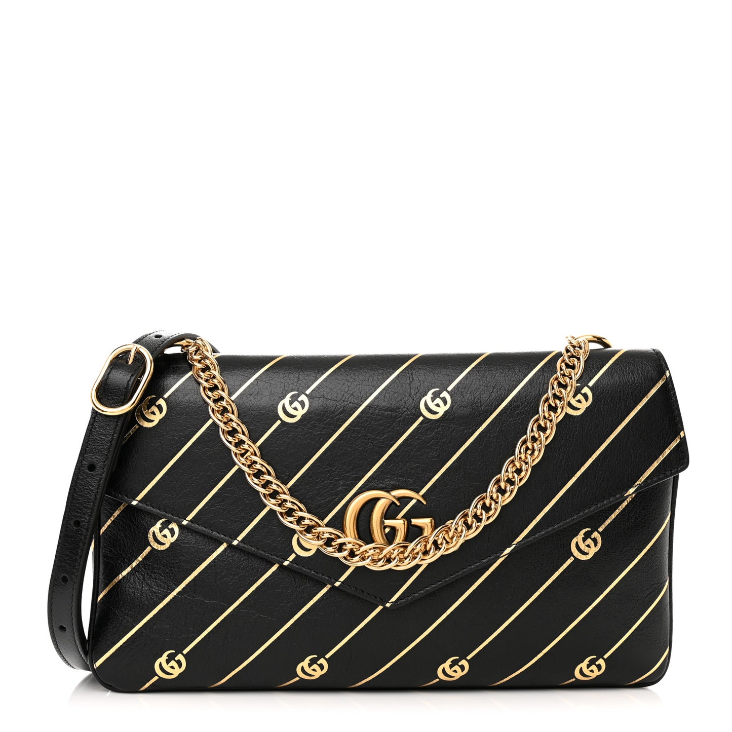 Calfskin Diagonal GG Medium Thiara Double Envelope Shoulder Bag Black White