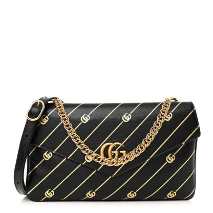 Gucci Calfskin Diagonal GG Medium Thiara Double Envelope Shoulder Bag Black White 1 of 12