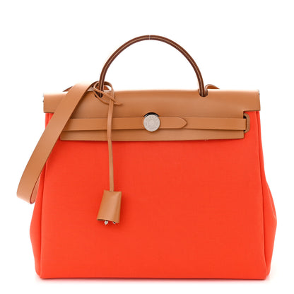 Hermes Vache Hunter Toile Herbag Zip Retourne 31 PM Capucine Fauve 1 of 12