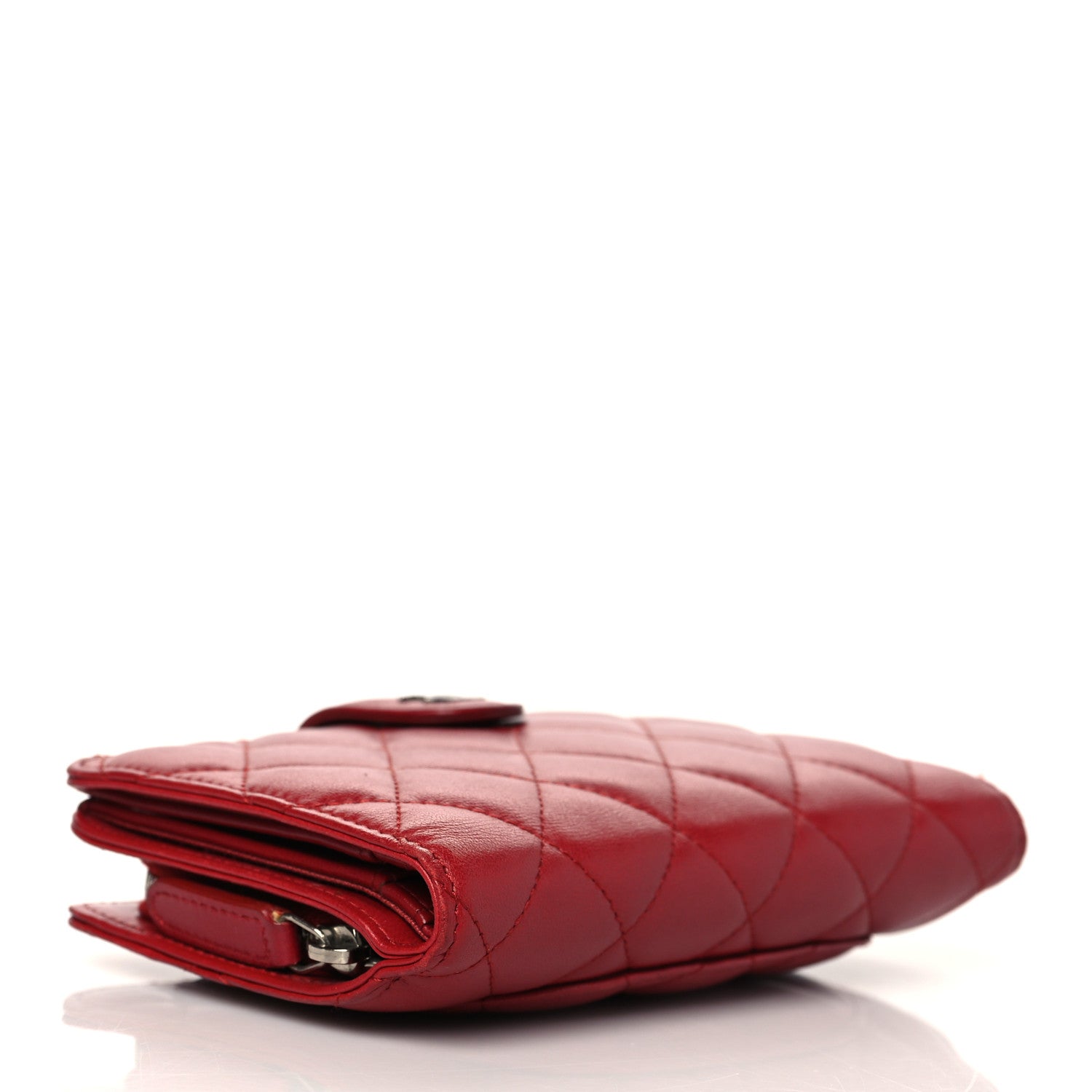 Chanel Lambskin Quilted Zipped Pocket Wallet Red 4 of 9