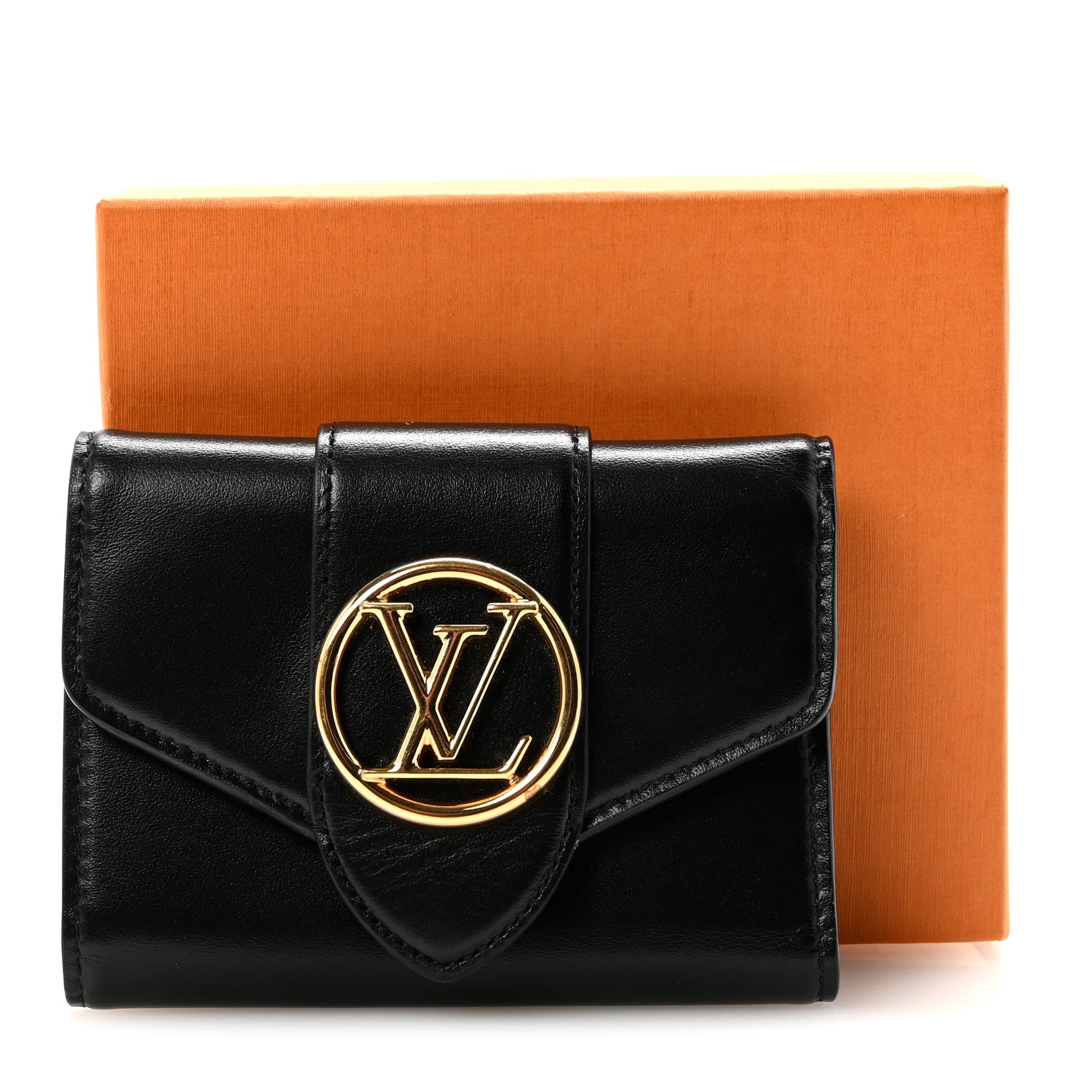 Louis Vuitton Smooth Calfskin LV Pont 9 Compact Wallet Black 7 of 7