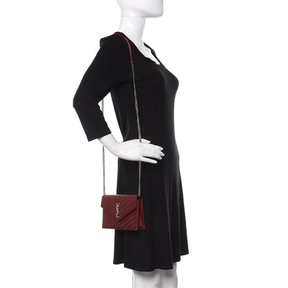 Saint Laurent Grain De Poudre Matelasse Chevron Monogram Envelope Chain Wallet Palissandre 2 of 8