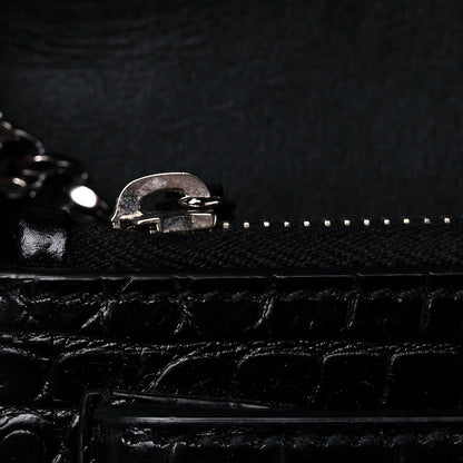 Saint Laurent Calfskin Crocodile Embossed Monogram Sunset Chain Wallet Black 14 of 15