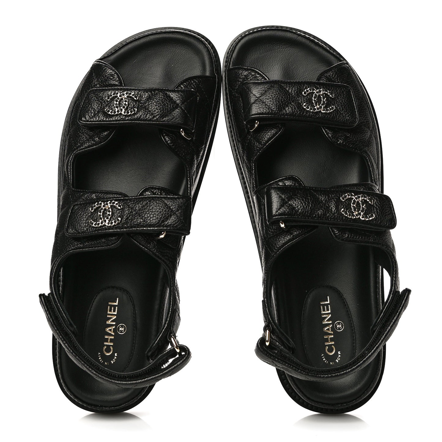 Grained Calfskin Velcro Dad Sandals 40 Black
