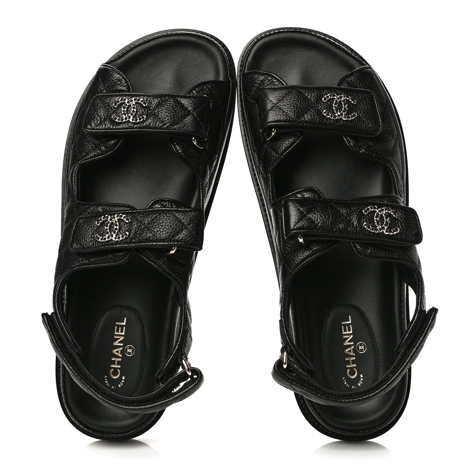Chanel Grained Calfskin Velcro Dad Sandals 40 Black 5 of 13