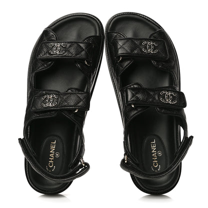 Chanel Grained Calfskin Velcro Dad Sandals 40 Black 5 of 13