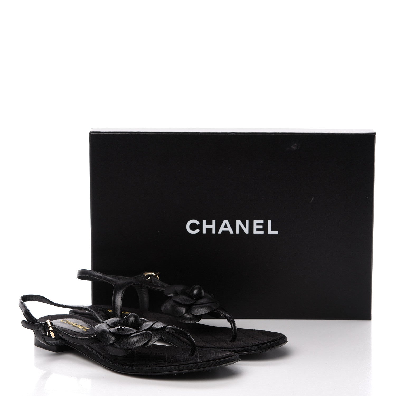 Chanel Lambskin Camellia Thong Sandals 38.5 Black 18 of 18
