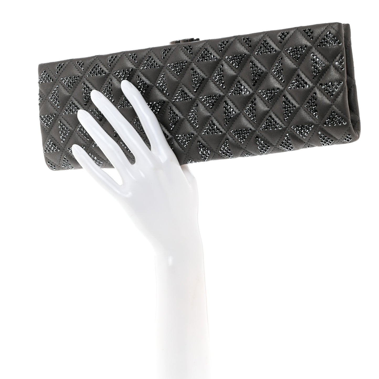 Iridescent Lambskin Crystal Quilted Clutch Dark Grey