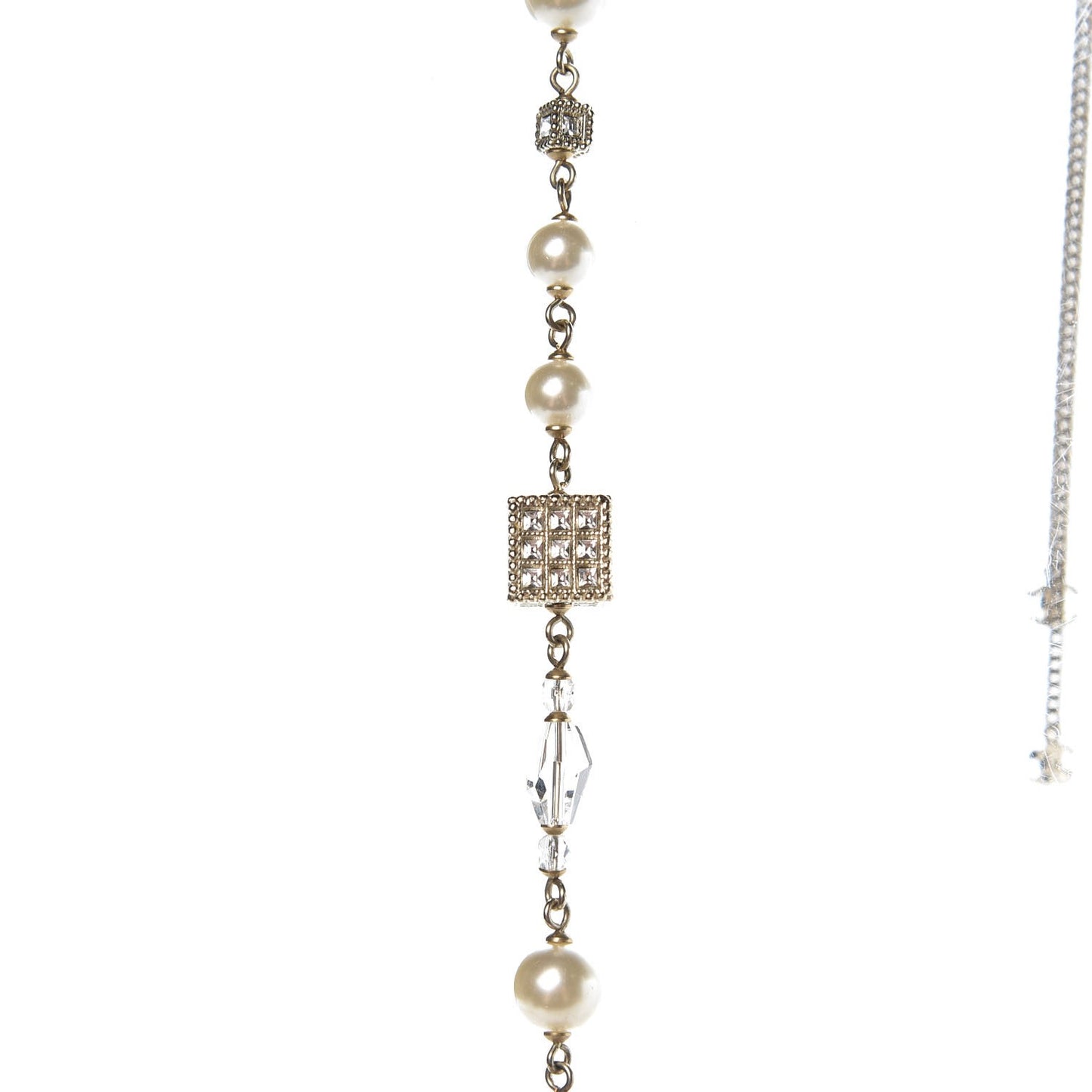 Pearl Baguette Crystal CC Long Necklace Gold