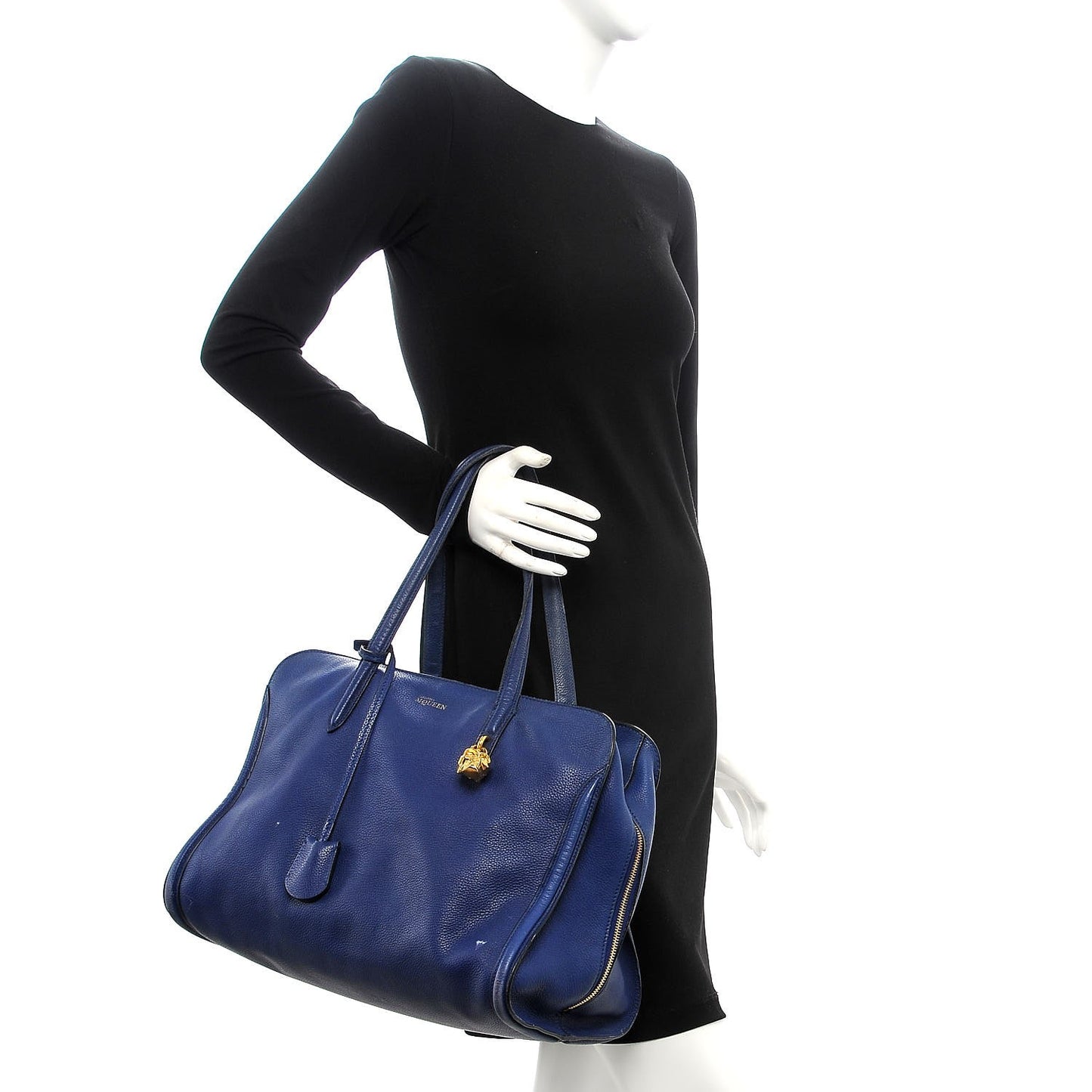 Pebbled Calfskin Large Skull Padlock Zip Around Tote Ultramarine
