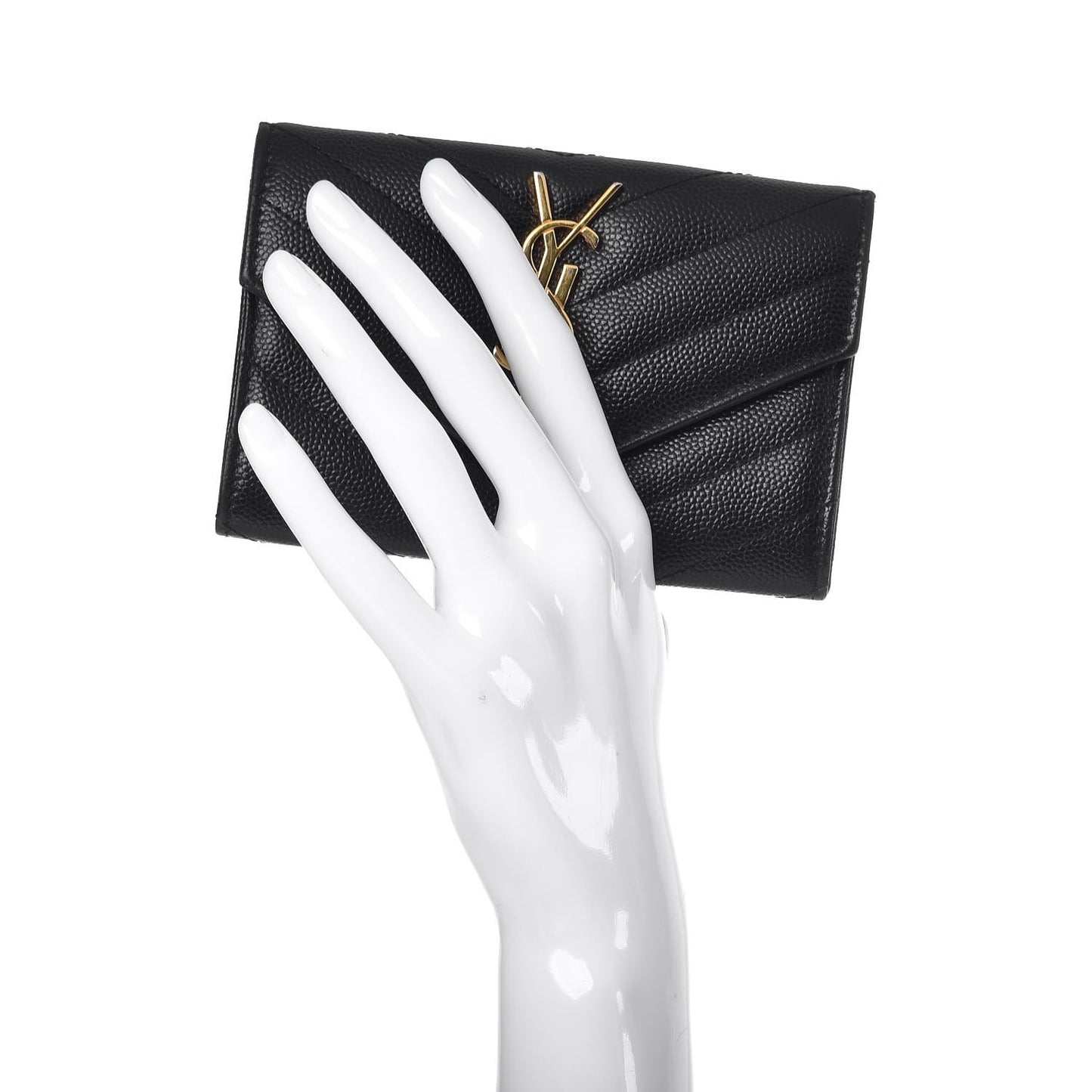 Grain De Poudre Matelasse Chevron Small Monogram Envelope Wallet Black