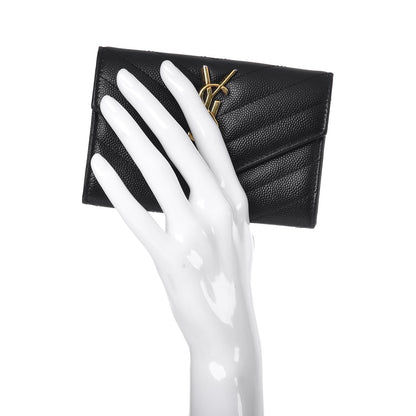 Saint Laurent Grain De Poudre Matelasse Chevron Small Monogram Envelope Wallet Black 2 of 9