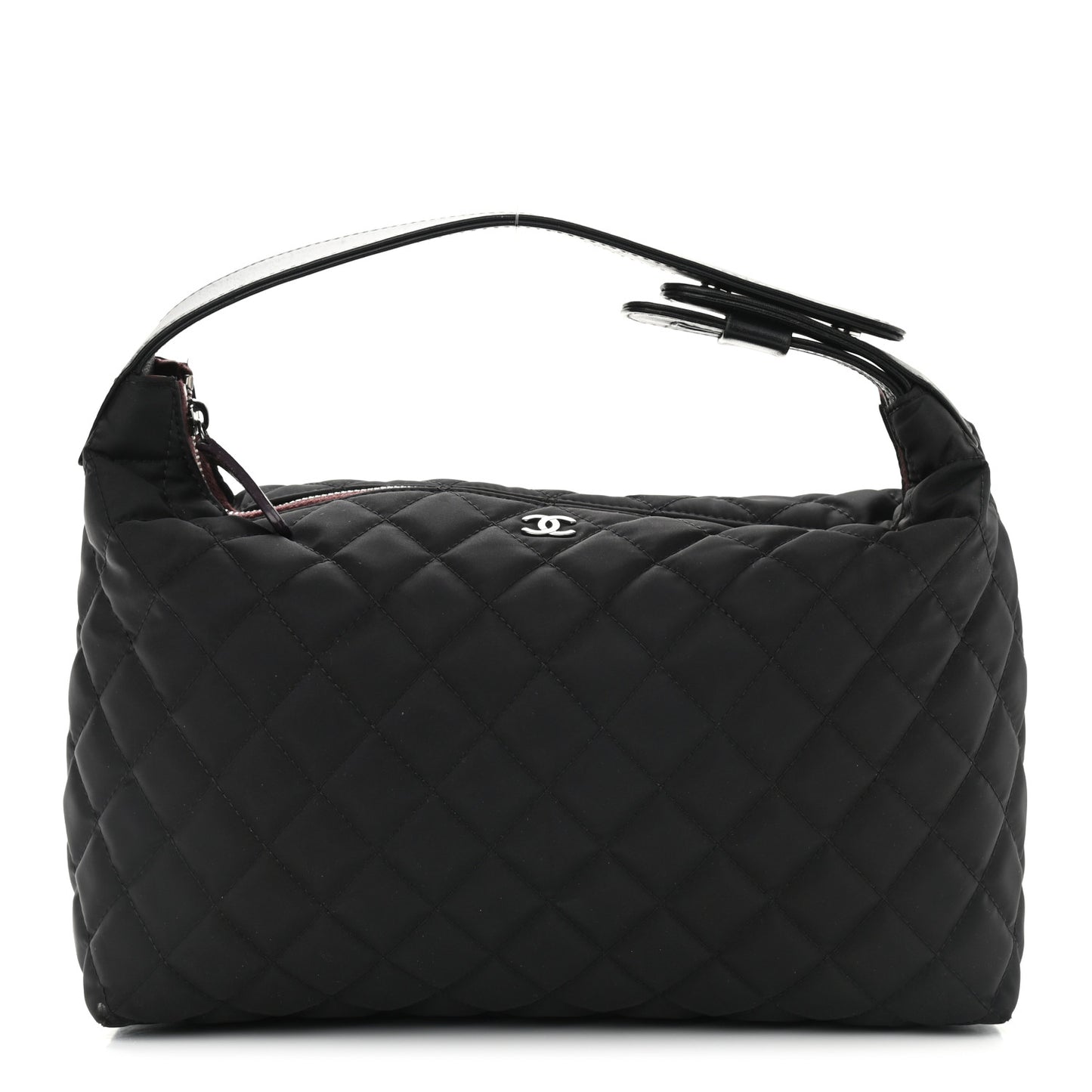 Nylon Calfskin Quilted Hobo Black