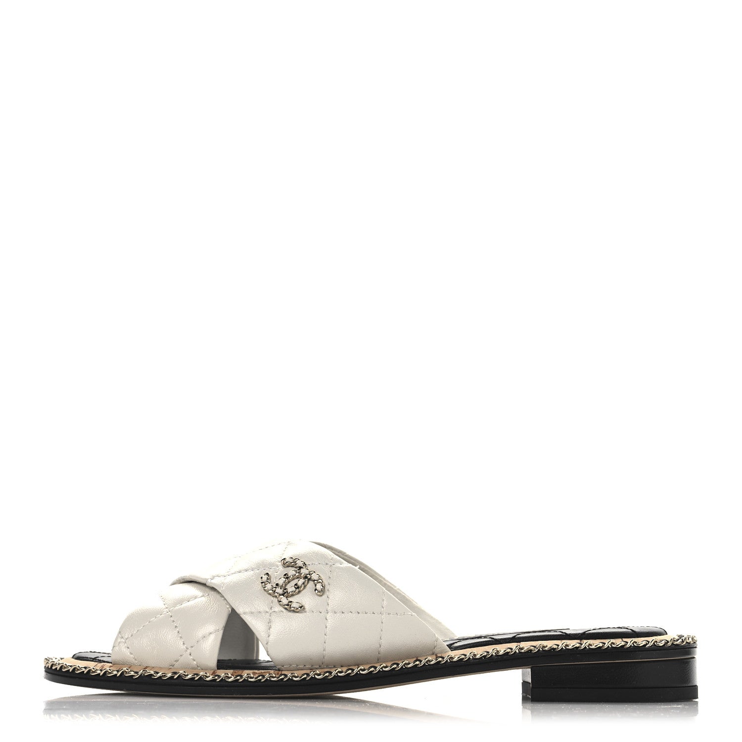Chanel Shiny Lambskin Quilted  Metal Chain CC Sandals 36 White 1 of 10
