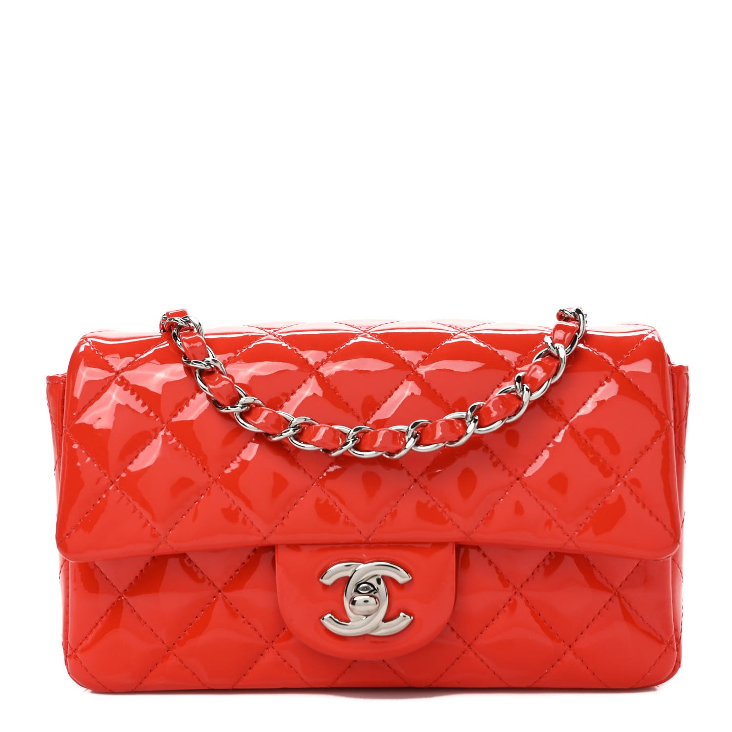 Patent Calfskin Quilted Mini Rectangular Flap Red