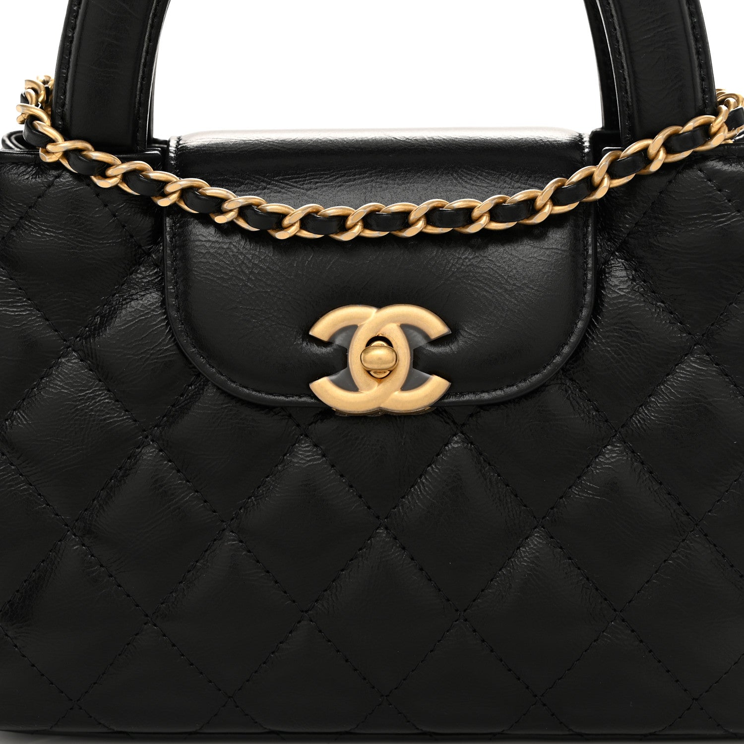 Chanel Shiny Aged Calfskin Quilted Nano Kelly Shopper Black 7 of 10