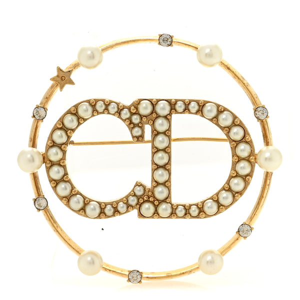 Dior Clair D Lune ブローチ Christian Dior Crystal Pearl Clair D Lune Brooch Gold 1826043