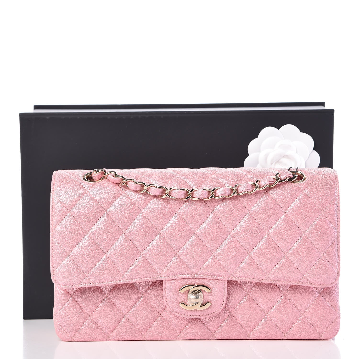 Chanel Iridescent Caviar Quilted Medium Double Flap Rose Pink 10 of 10