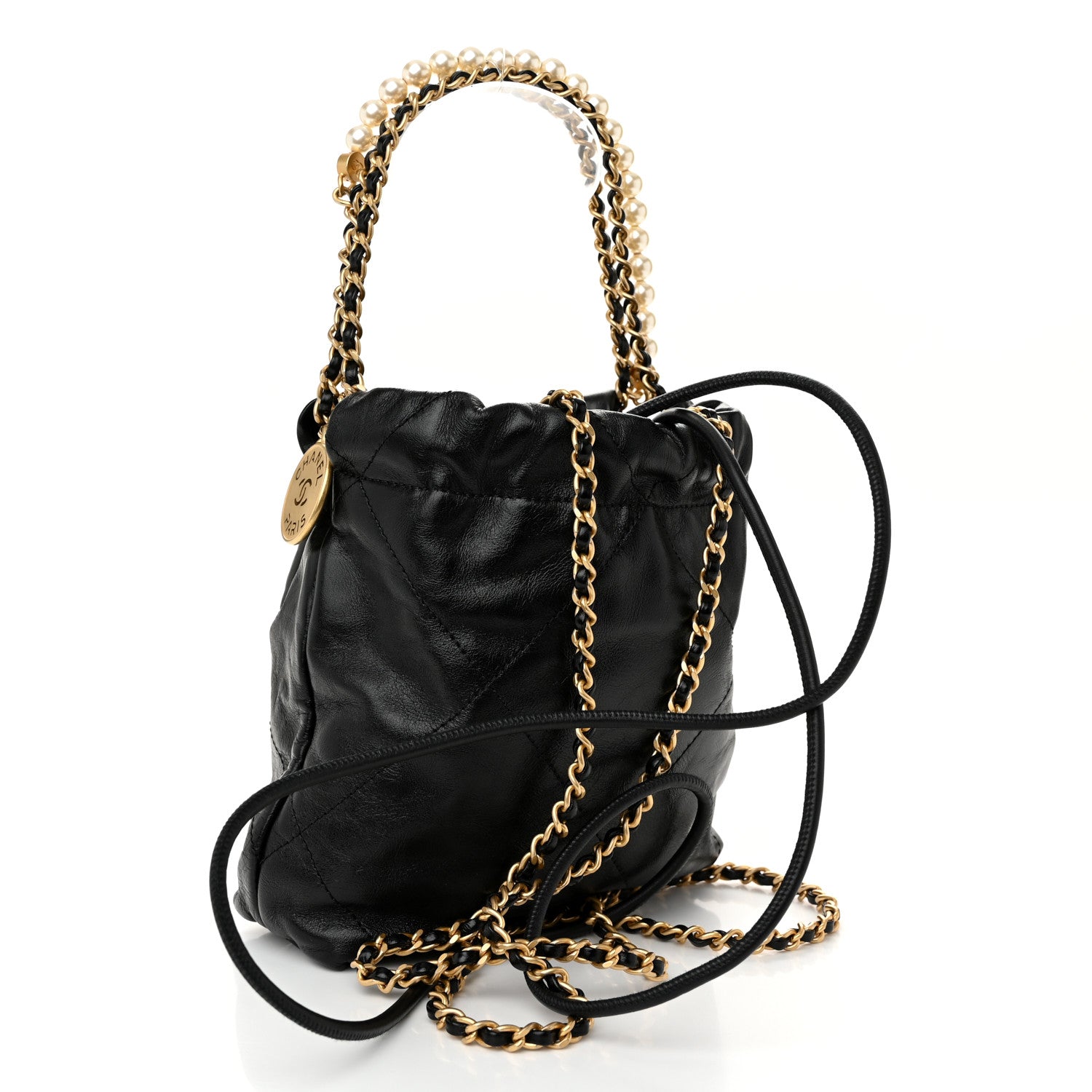 Chanel Shiny Crumpled Calfskin Quilted Pearl Mini Chanel 22 Black 3 of 10