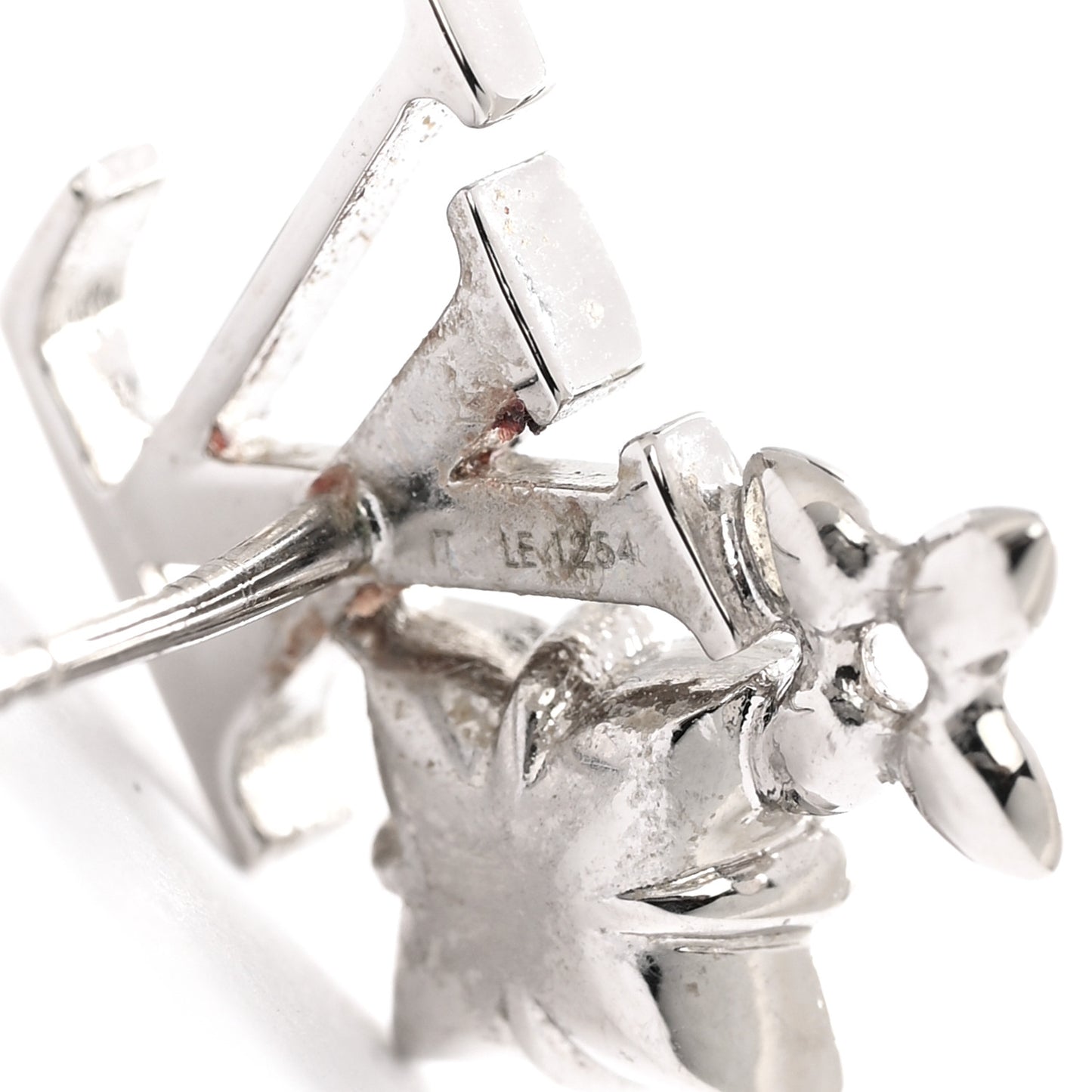 Metal Crystal LV Flower Earrings Silver