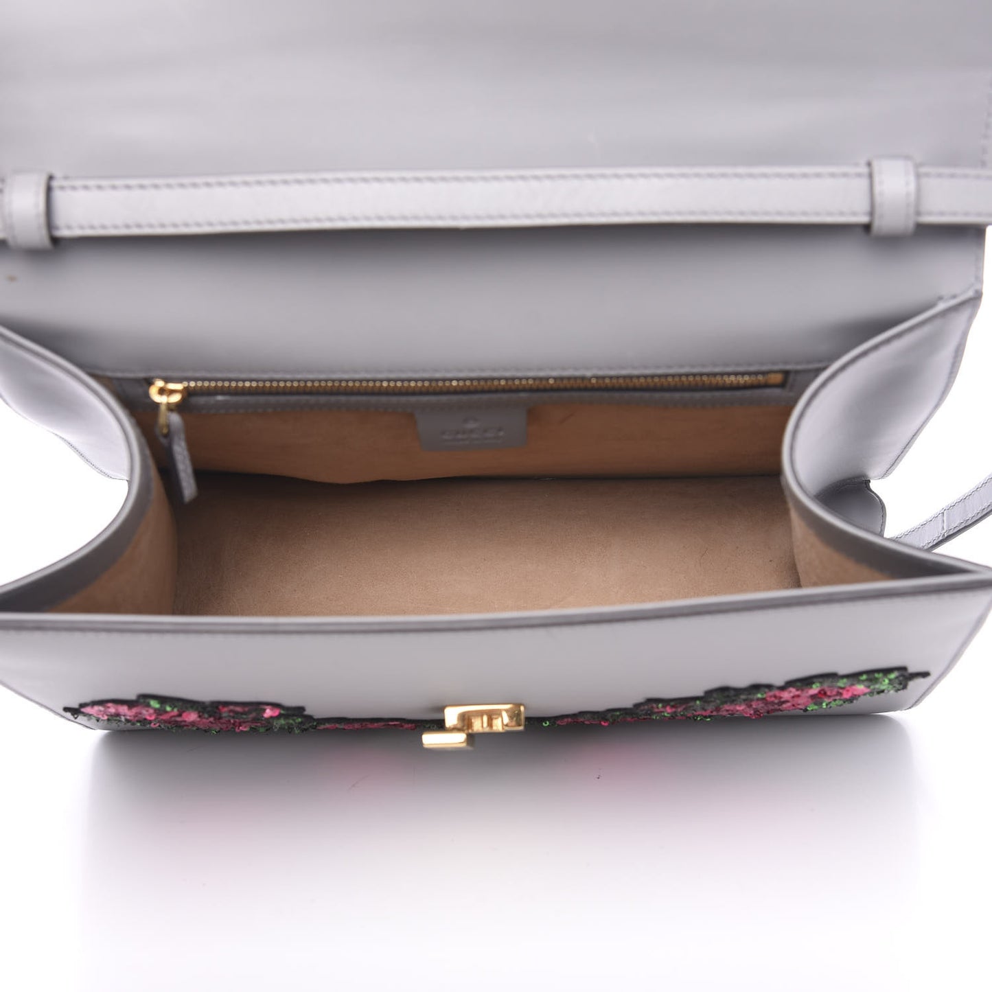 Calfskin Emboridered Medium Sylvie Top Handle Bag Deep Grey Multicolor