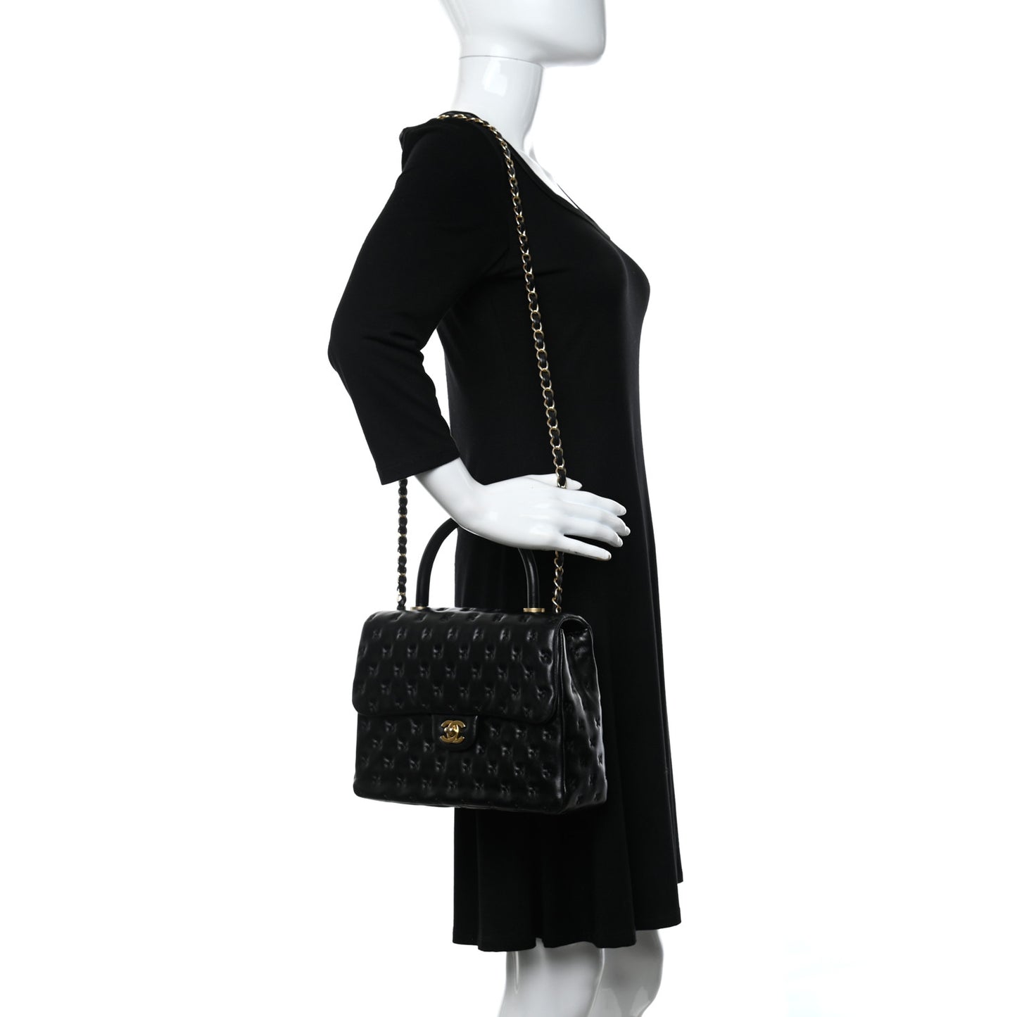 Lambskin Cross Stitch Small Coco Handle Flap Dark Black