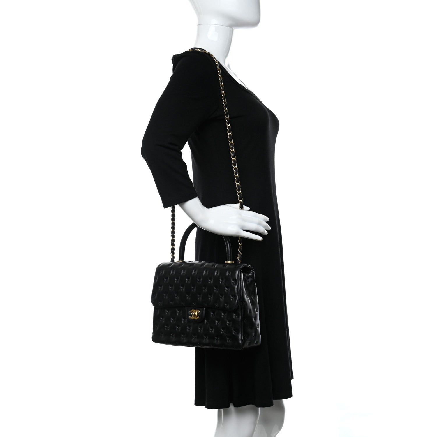 Chanel Lambskin Cross Stitch Small Coco Handle Flap Dark Black 3 of 10