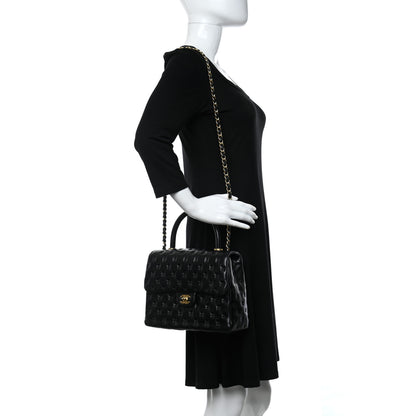 Chanel Lambskin Cross Stitch Small Coco Handle Flap Dark Black 3 of 10