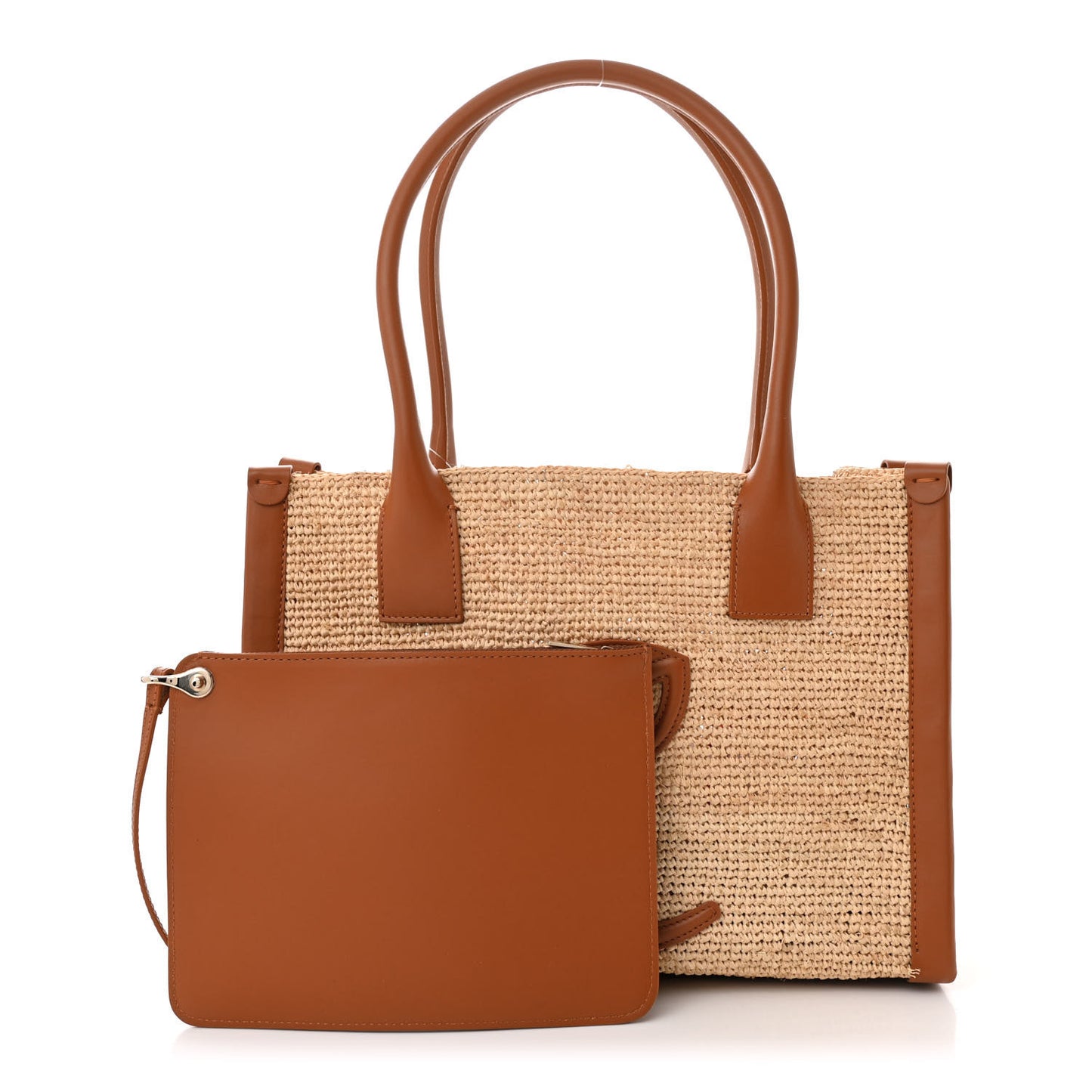 Raffia Calfskin Small By My Side Tote Natural Cuoio