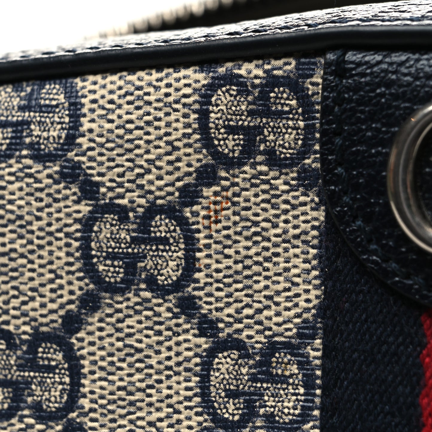 GG Supreme Monogram Textured Dollar Calfskin Web Small Ophidia Camera Bag Beige Blue