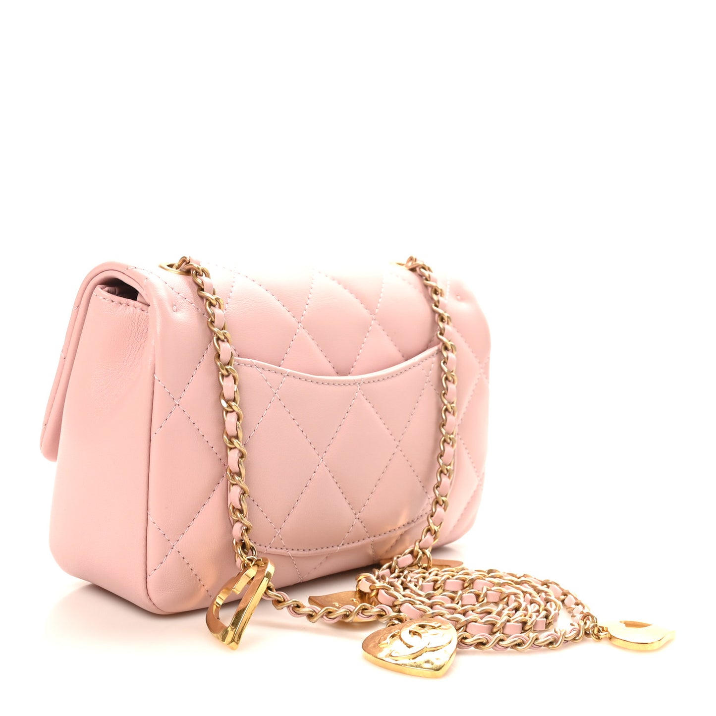 Lambskin Quilted Mini Heart Charms Flap Light Pink