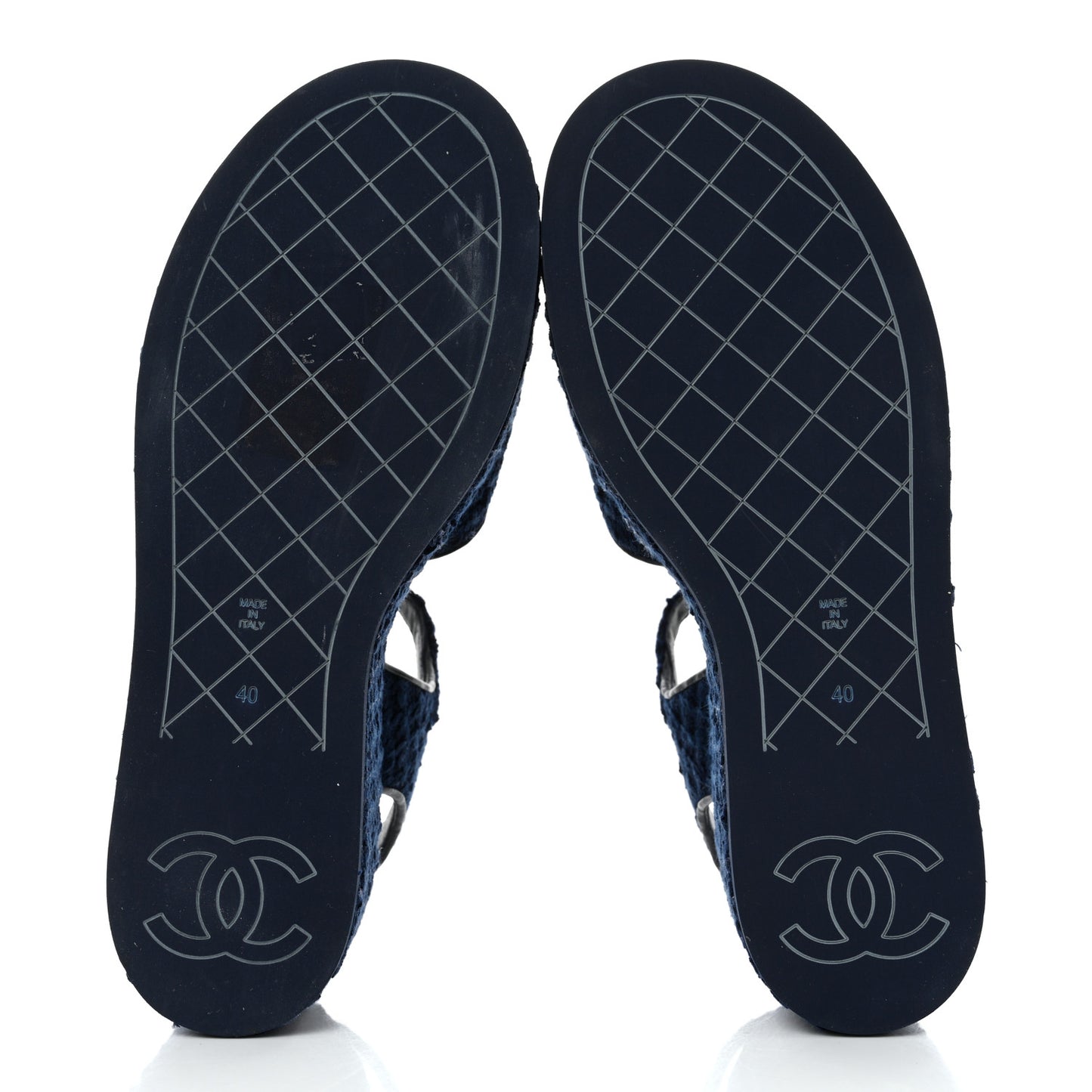 Cotton Tweed Quilted CC Platform Sandals 40 Blue