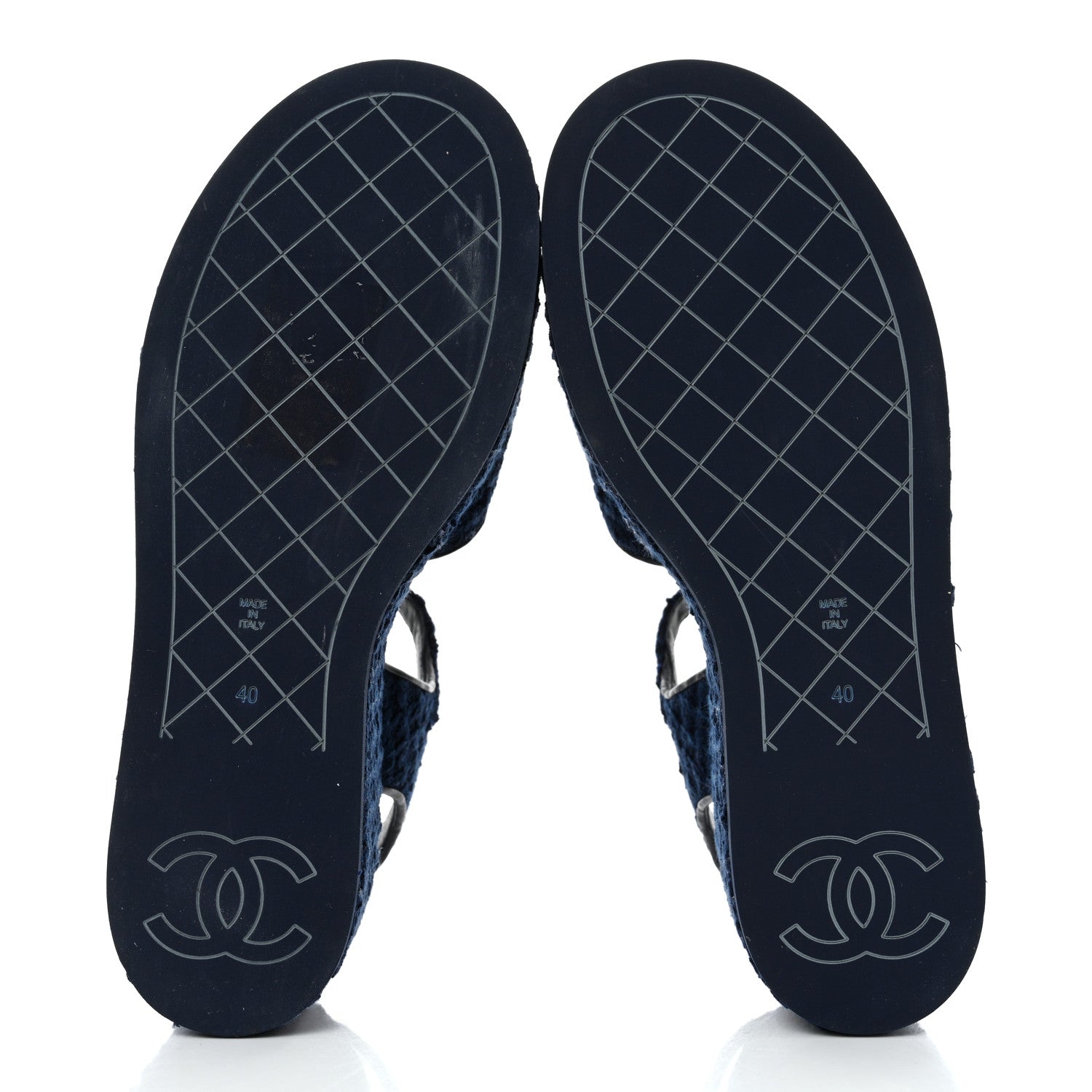 Chanel Cotton Tweed Quilted CC Platform Sandals 40 Blue 5 of 9