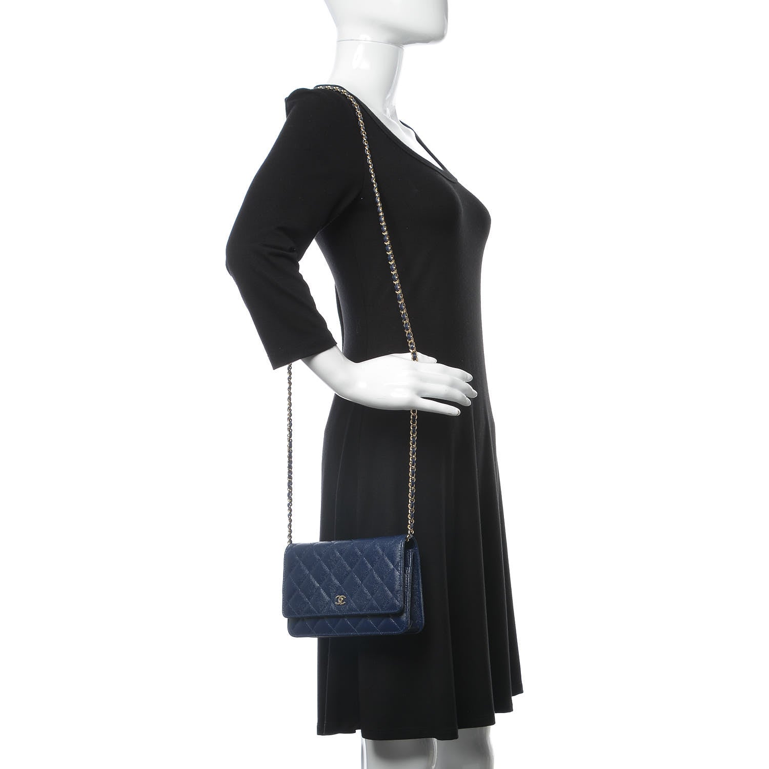 Chanel Caviar Quilted Wallet On Chain WOC Navy Blue 2 of 9